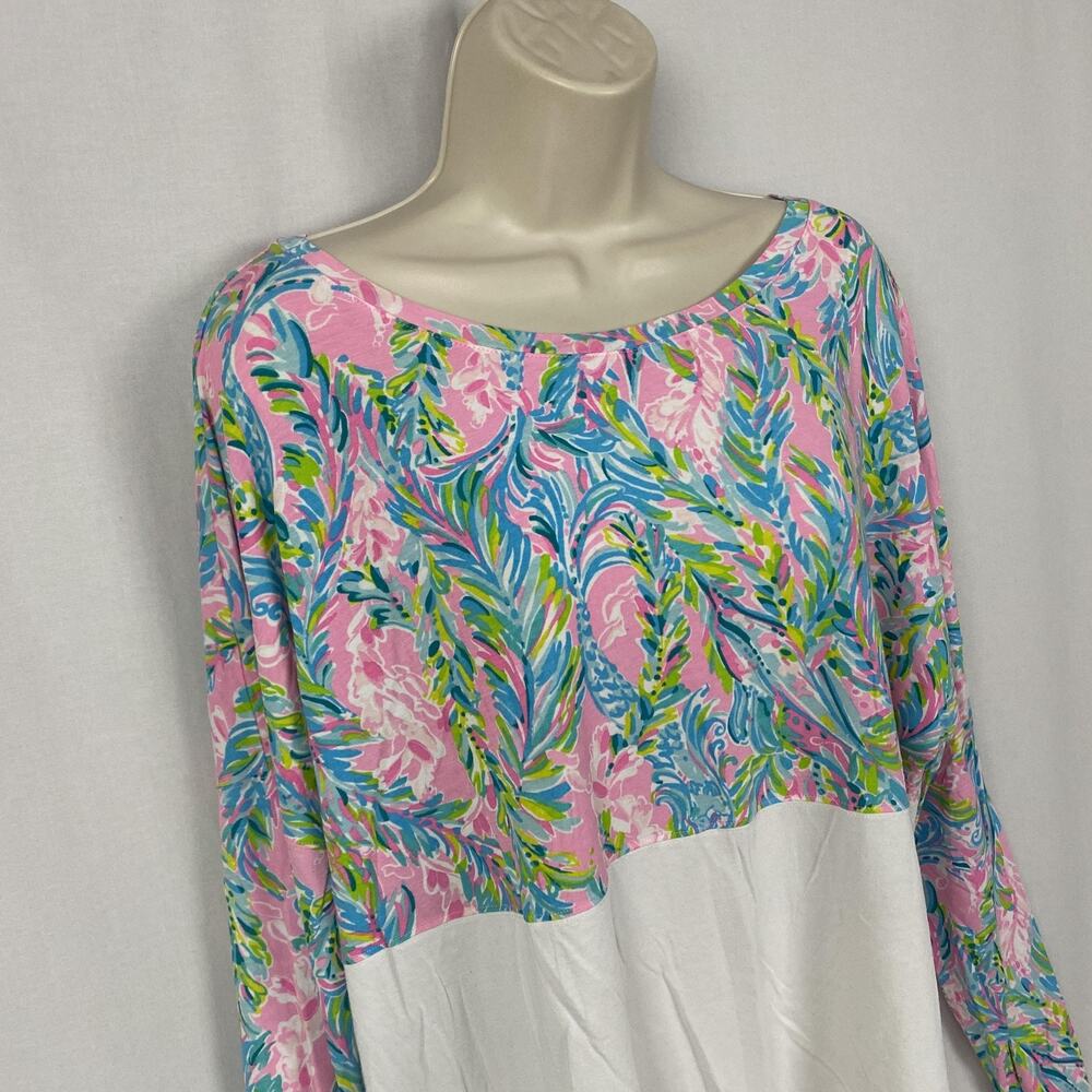 Lilly Pulitzer Finn Top Womens XXL White Pink Floral Unicorn of the Sea Long 1X - Picture 2 of 12